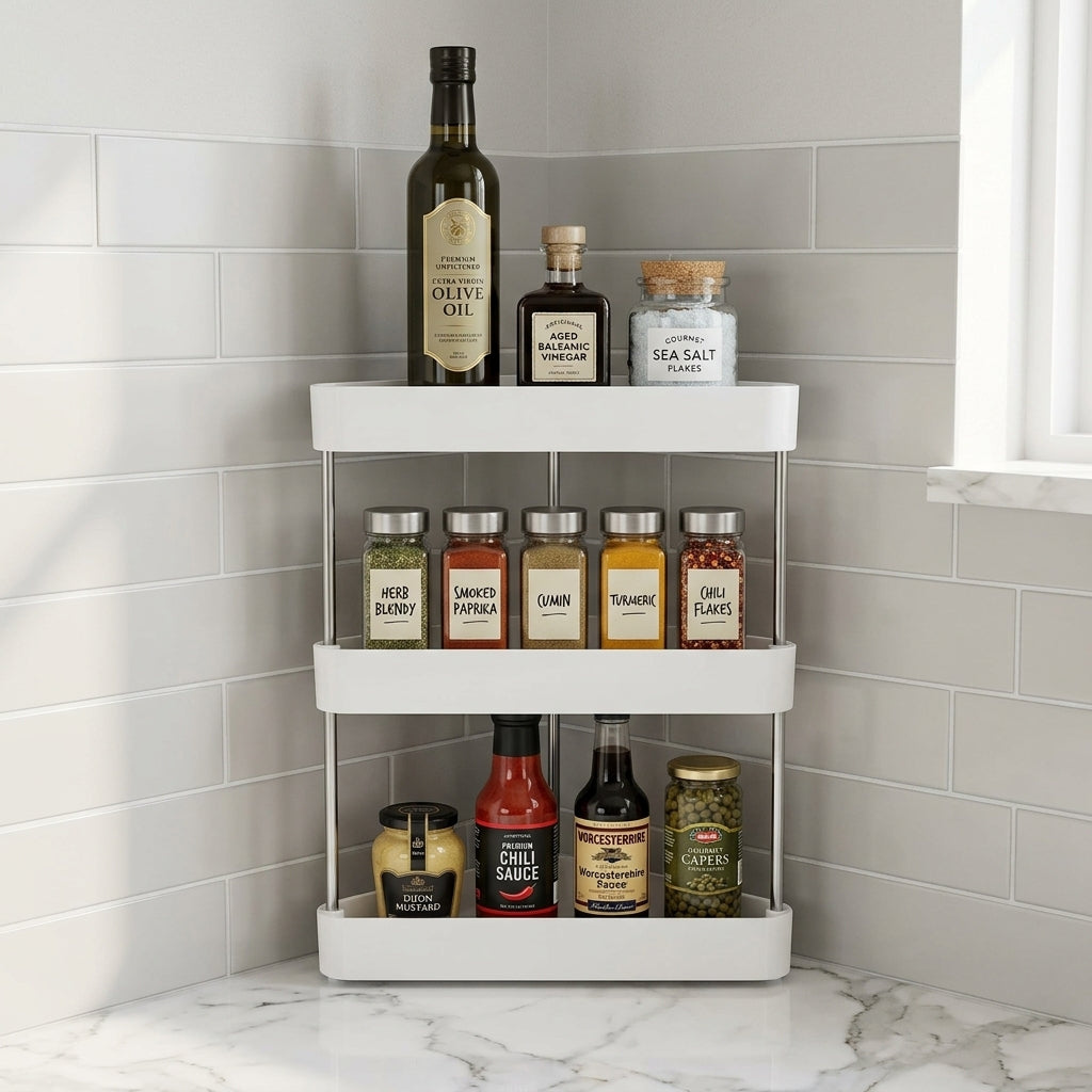 3-Layer Corner Organizer Rack – Space Saving Storage Shelf