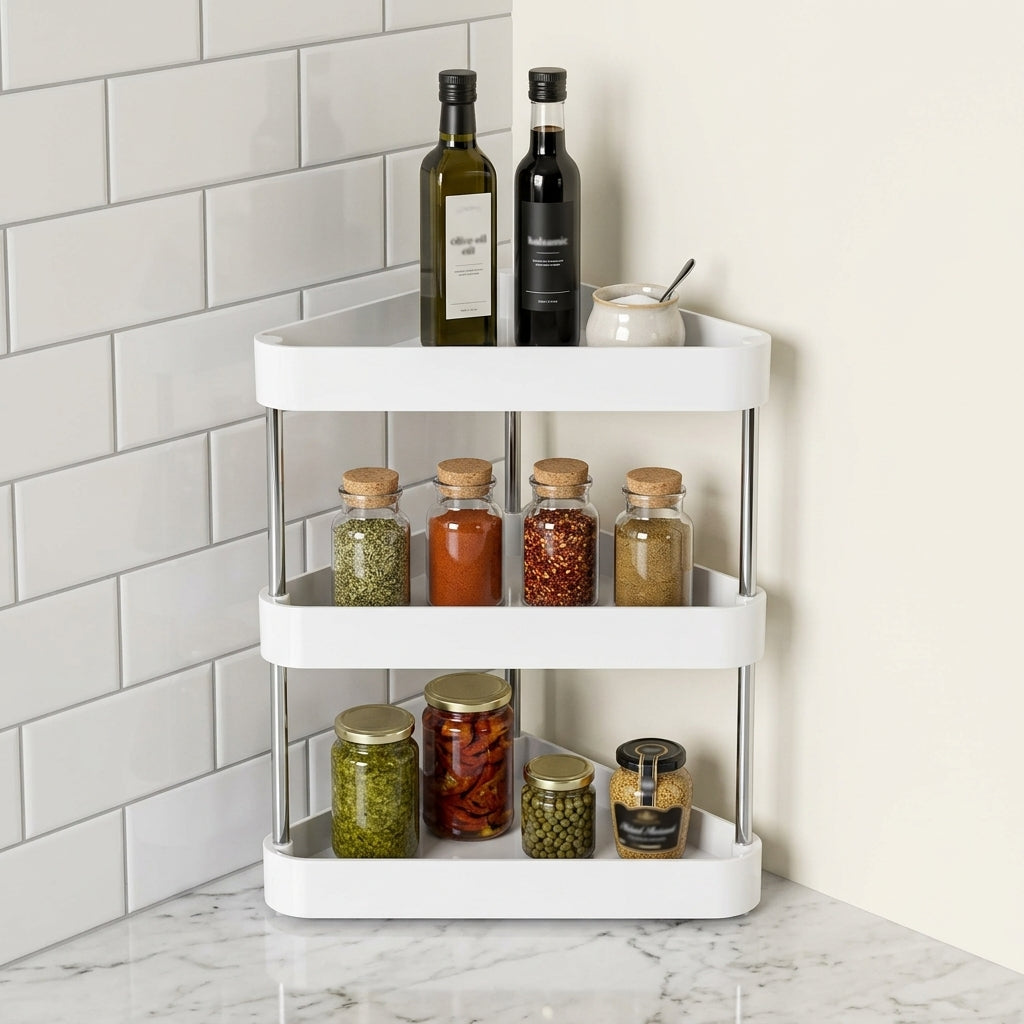 3-Layer Corner Organizer Rack – Space Saving Storage Shelf