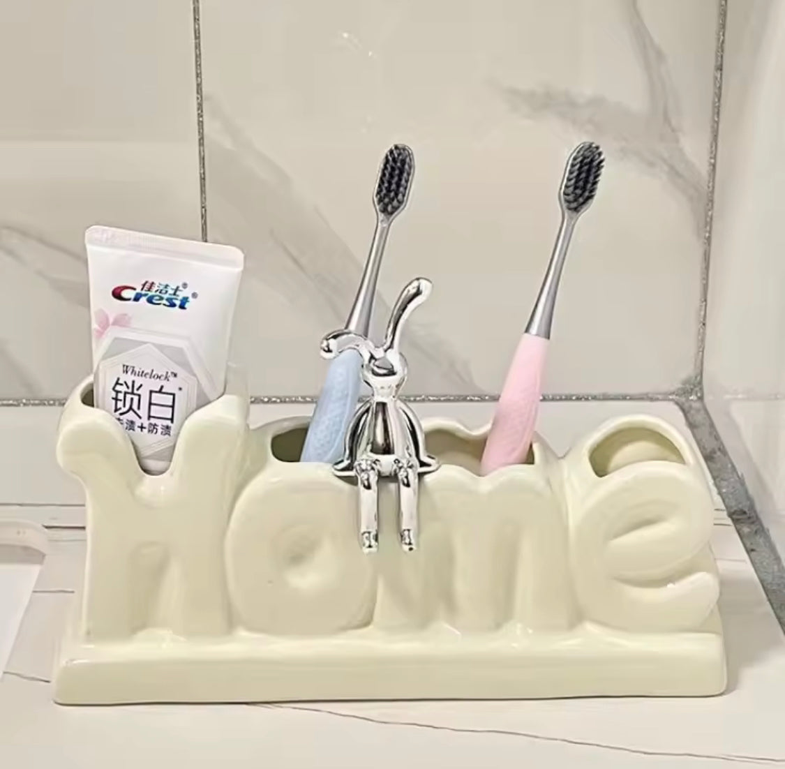 Ceramic Rabbit Toothbrush Holder for Bathroom