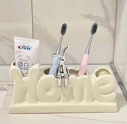 Ceramic Rabbit Toothbrush Holder for Bathroom
