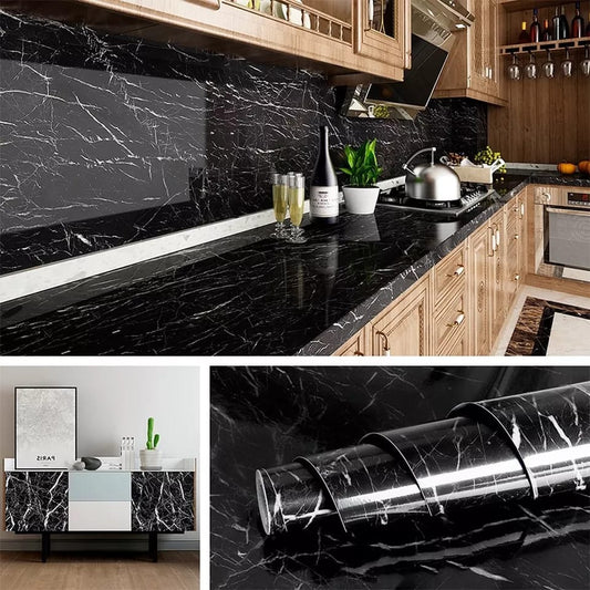 Black Marble Self Adhesive Waterproof Kitchen Wallpaper 60x200cm