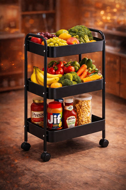 3 Layer Stainless Steel Kitchen Trolley with Wheels | Imported 3 Tier Metal Cart