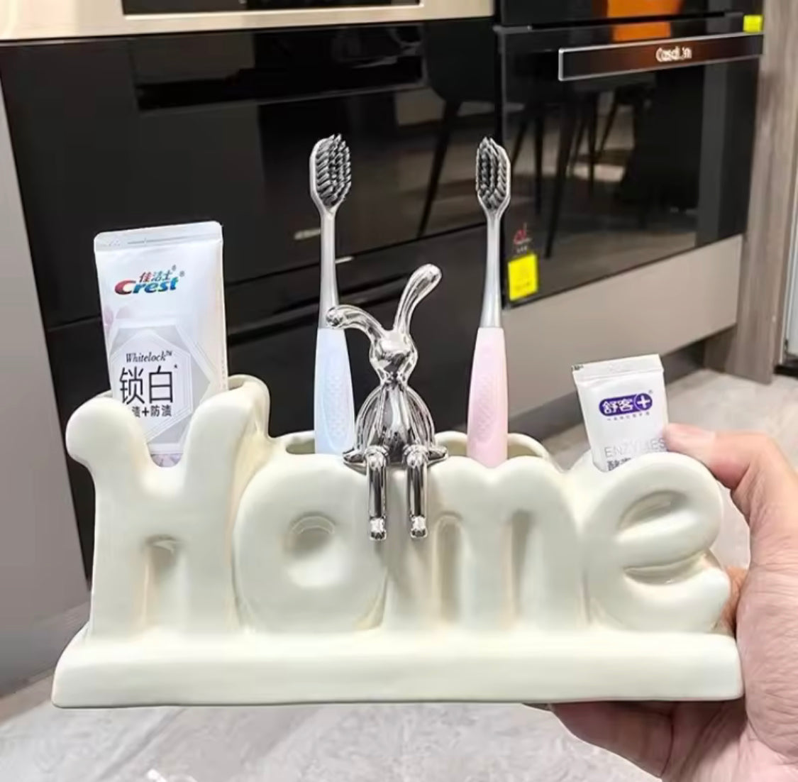 Ceramic Rabbit Toothbrush Holder for Bathroom