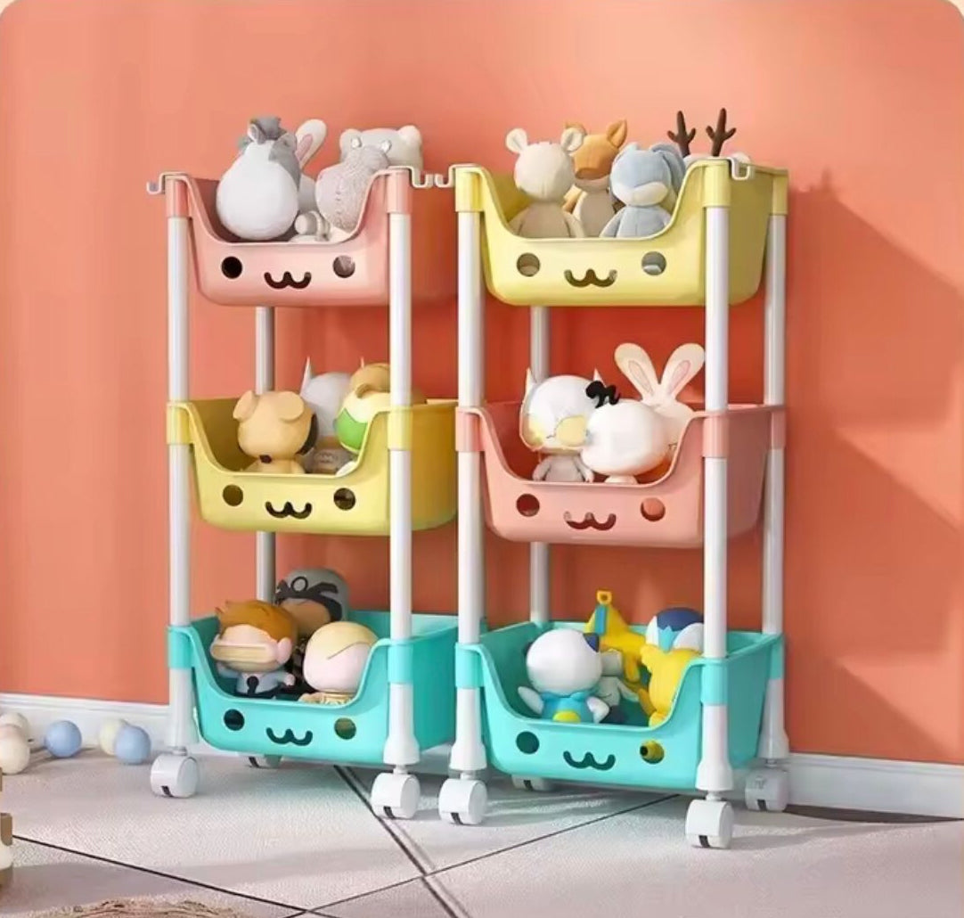 3-Tier Kids Toy Storage Trolley | Moveable 3 Layer Organizer for Toys & Books – Runstore.pk