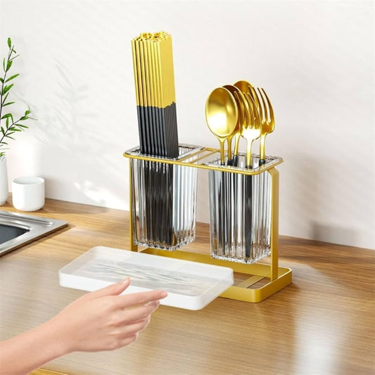 Acrylic Double Cutlery Holder with Metal Stand