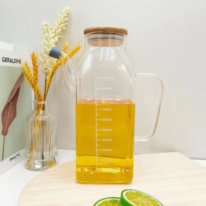 Glass Oil Jug with Airtight Wooden Lid – Kitchen Oil Dispenser