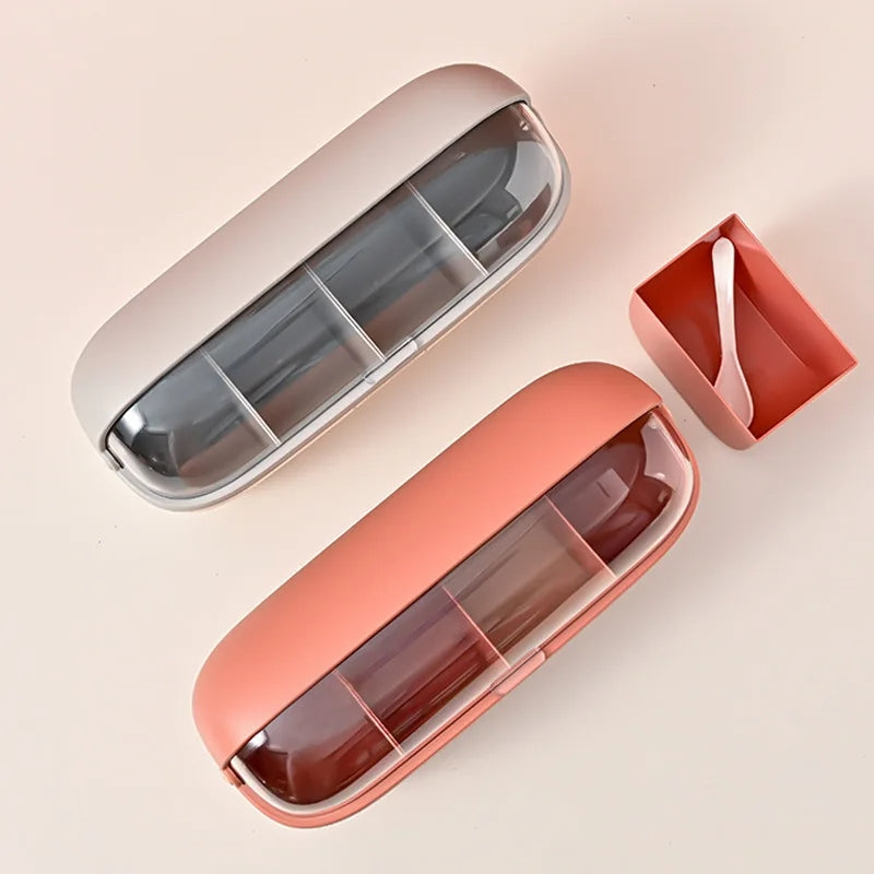 4-Compartment Seasoning Container with Spoons | Nordic Style Masala Jar Spice Box Set for Kitchen