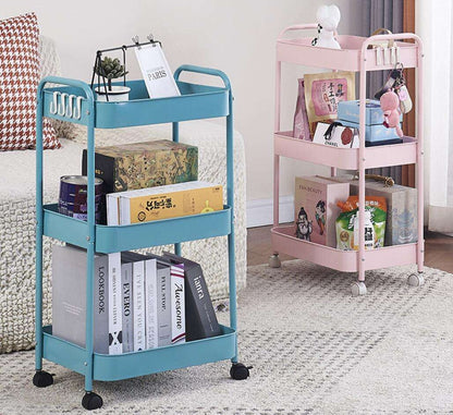 3 Layer Stainless Steel Kitchen Trolley with Wheels | Imported 3 Tier Metal Cart