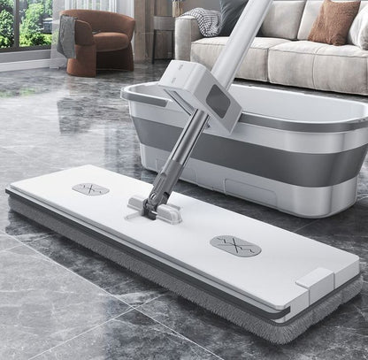 Hands-Free Flat Mop with Folding Bucket | 360° Rotating Microfiber Mop & Collapsible Bucket Cleaning Set
