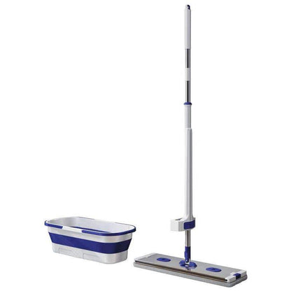 Hands-Free Flat Mop with Folding Bucket | 360° Rotating Microfiber Mop & Collapsible Bucket Cleaning Set