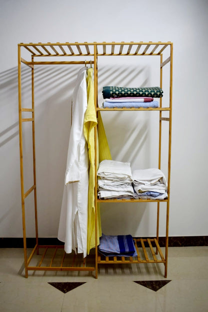 Bamboo Wardrobe Clothes Storage Organizer with Hanging Rack