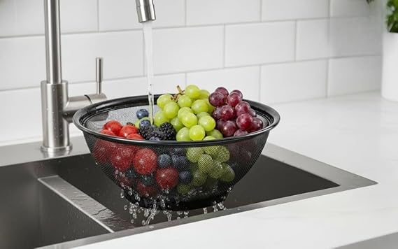 Mesh draining basket for washing fruits and vegetables