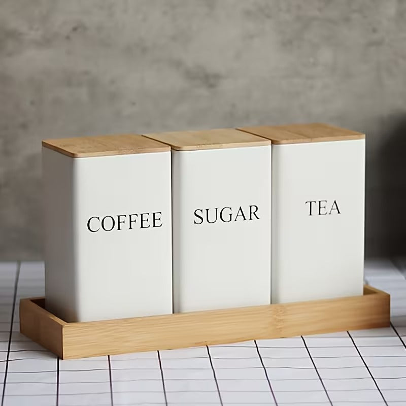 Modern kitchen canister set with bamboo lids