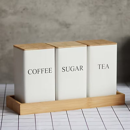 Modern kitchen canister set with bamboo lids