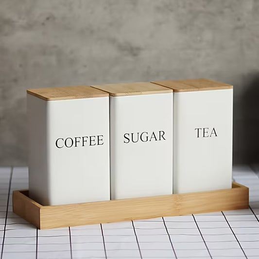 Modern kitchen canister set with bamboo lids