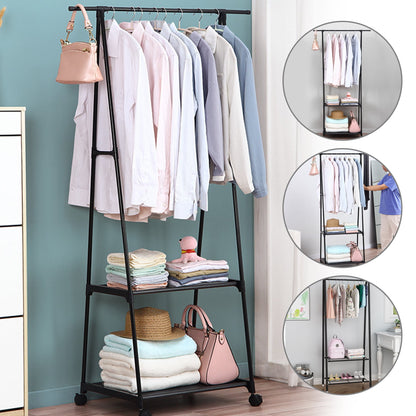 Triangular Mobile Clothes Hanger Rack with Wheels | Multi-Layer Metal Coat Stand Organizer