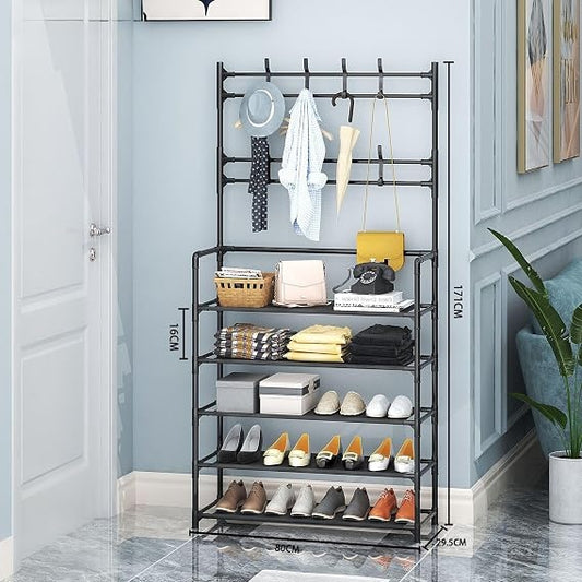 Multifunctional 5 layer shoe organizer with hanging space