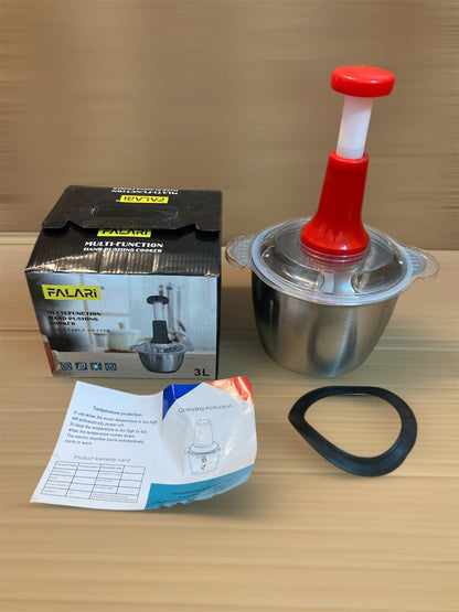 3L Manual Stainless Steel Push Food Chopper | Large Capacity Hand Press Vegetable & Meat Cutter (4-Blade)