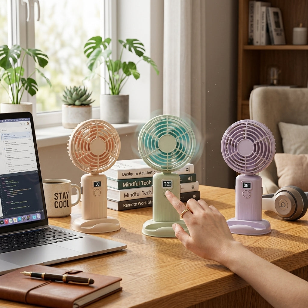 FY-090 Digital Hand Fan – Foldable Portable Silent Desk Fan
