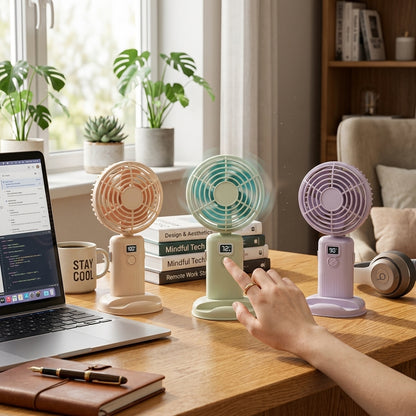 FY-090 Digital Hand Fan – Foldable Portable Silent Desk Fan