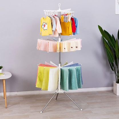 360° Rotating 3-Tier Clothes Drying Rack | Foldable Freestanding Stainless Steel Laundry Stand