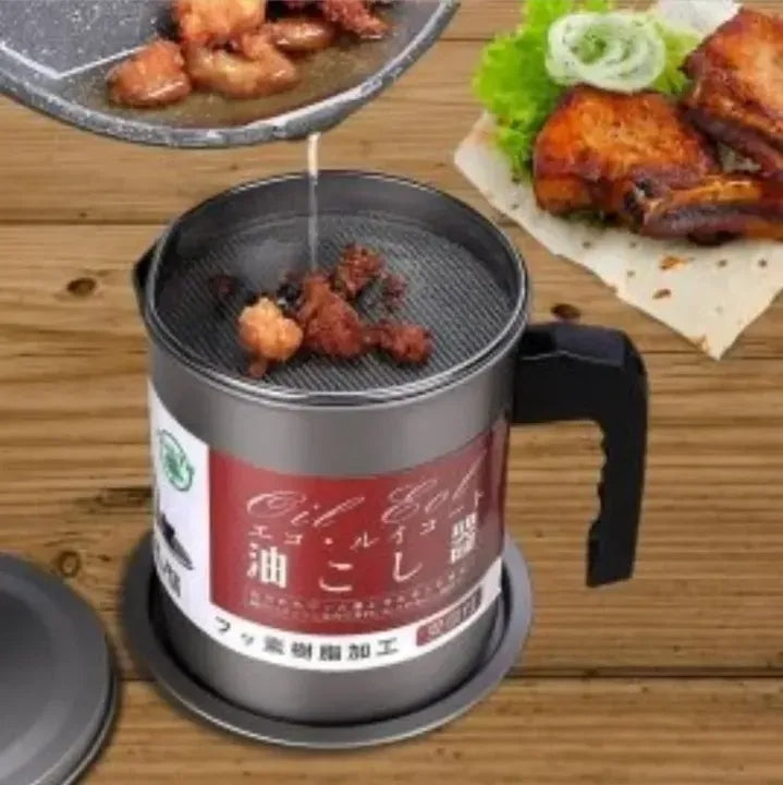 1.7L/1.4L Stainless Steel Oil Filter Pot with Strainer | Grease Keeper & Oil Storage Container with Dust Lid