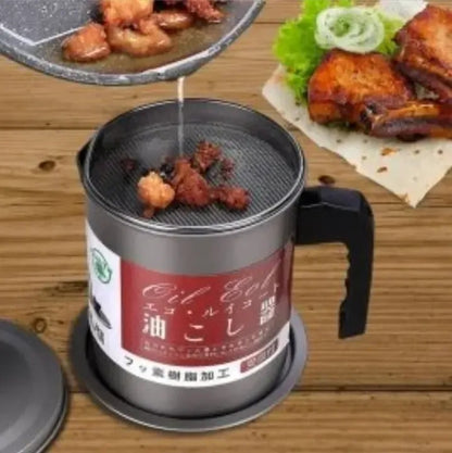 1.7L/1.4L Stainless Steel Oil Filter Pot with Strainer | Grease Keeper & Oil Storage Container with Dust Lid