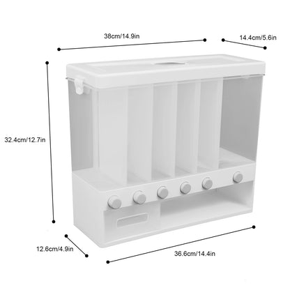 10KG Wall Mounted Rice Dispenser | 6-Grid Automatic Cereal & Grain Storage Container – Moisture-Proof Kitchen Organizer