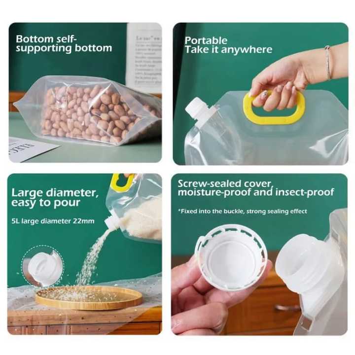 5L Airtight Cereal Storage Bag – BPA-Free Reusable Grain Container