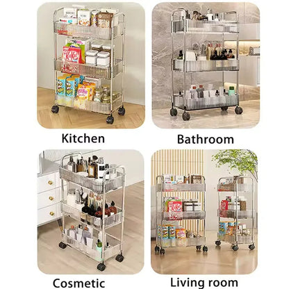 4-Tier Transparent Acrylic Corner Trolley – Premium Rolling Storage for Home & Kitchen
