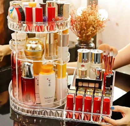 360° Rotating Makeup Organizer with Lipstick Tray