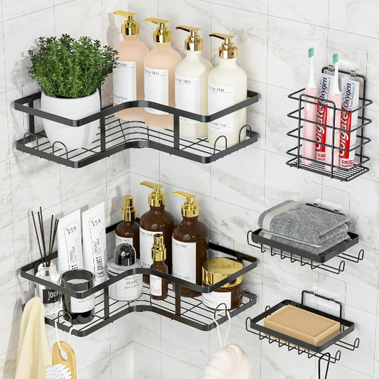 Set of 5 Stainless Steel Mesh Shower Shelves – Wall Storage Racks
