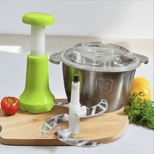 3L Manual Stainless Steel Push Food Chopper | Large Capacity Hand Press Vegetable & Meat Cutter (4-Blade)