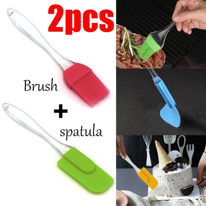 Pack of 2 Silicone Spatula & BBQ Oil Brush with Acrylic Handle