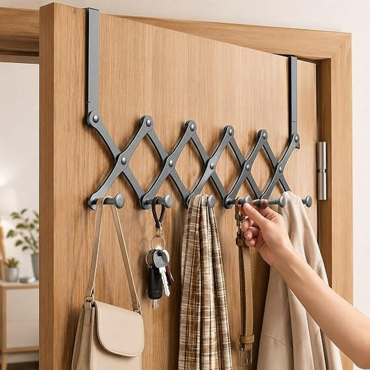 Space saving 6 hook door hanger for coats bags and accessories