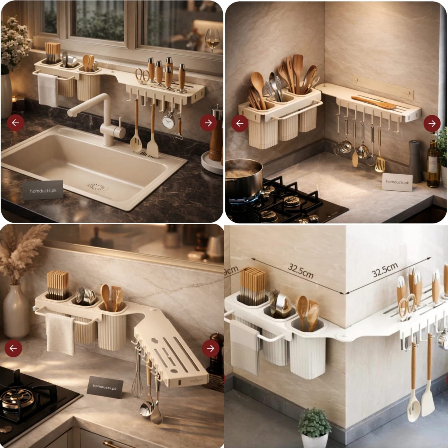 Space saving kitchen storage rack with towel holder and cutlery organizer