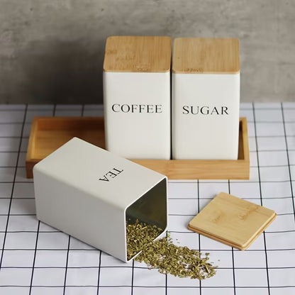 Tea coffee sugar metal storage containers for kitchen