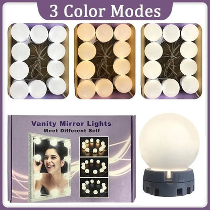 LED Vanity Mirror Lights Kits 3 Color 10 Dimmable Bulbs Lighting