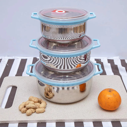 3PCS Stainless Steel Food Containers – Airtight Lid Bowl Set