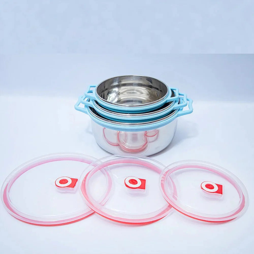3PCS Stainless Steel Food Containers – Airtight Lid Bowl Set