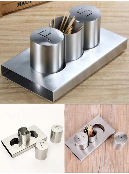 Stainless Steel Salt, Pepper & Toothpick Holder Set
