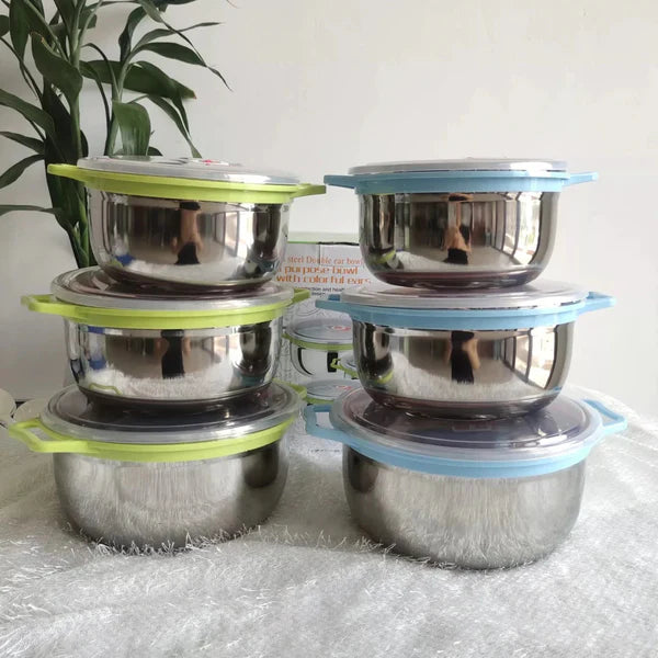 3PCS Stainless Steel Food Containers – Airtight Lid Bowl Set