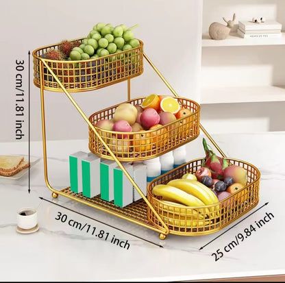 3-Layer Golden Iron Fruit Storage Basket