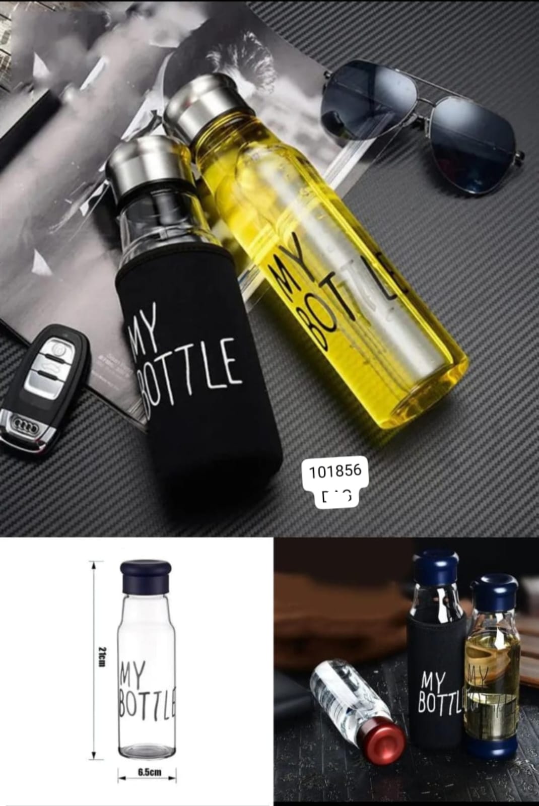 Glass Water Bottle with Protective Pouch Cover