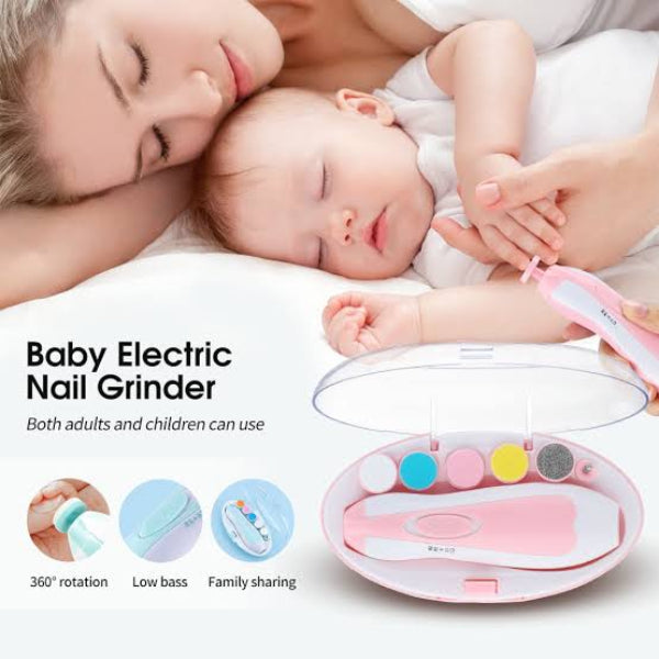Baby electric nail grinder with a mother and child on a white background