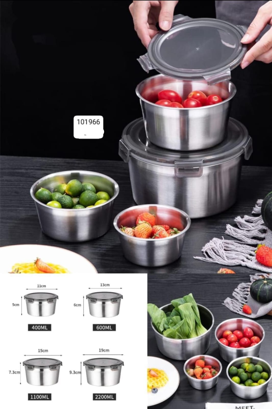 4PCS Stainless Steel Food Storage Containers – Leakproof Kitchen Lunch Box Set
