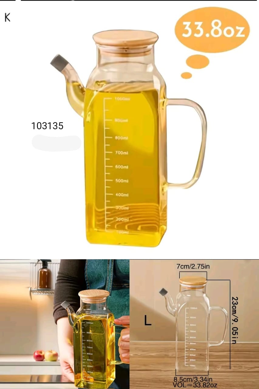 Glass Oil Jug with Airtight Wooden Lid – Kitchen Oil Dispenser
