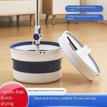 Flat Spin Mop with Collapsible Bucket & Telescopic Handle – 360° Microfiber Floor Cleaning Mop Set