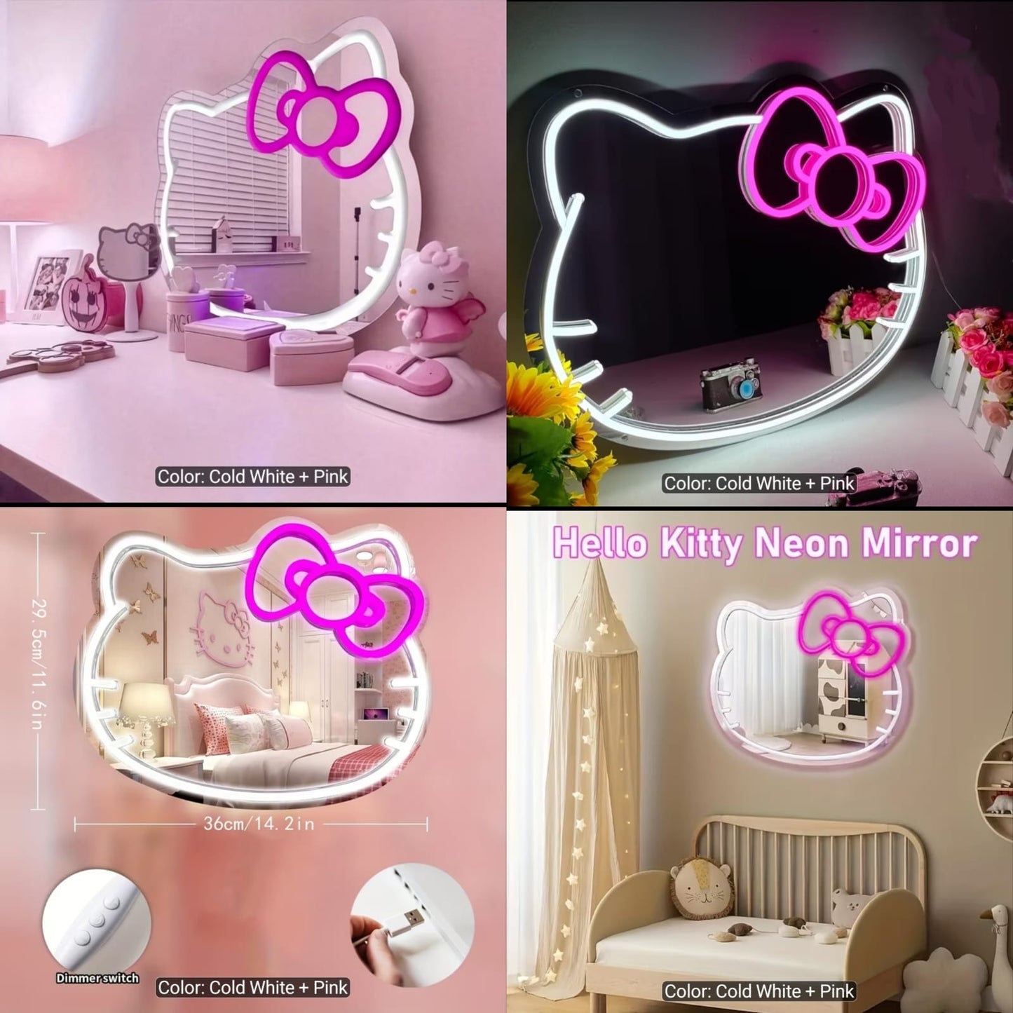 Hello Kitty LED Vanity Makeup Mirror with Soft Glow Light & Cute Bow Design