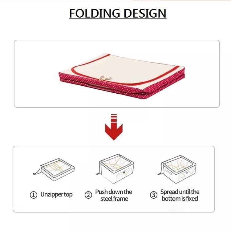 66L Foldable Clothes Storage Box with Steel Frame – Large Fabric Organizer with Zipper & Window